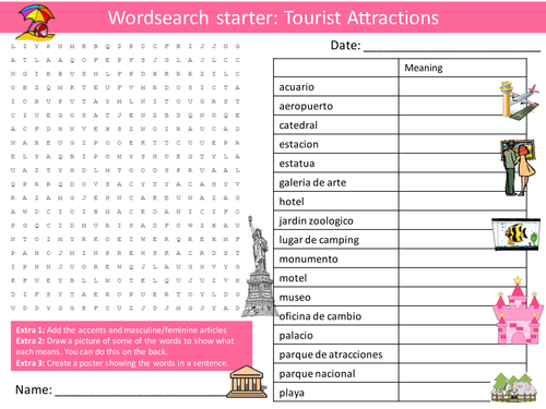 Spanish Tourist Attractions Keyword Wordsearch Crossword Anagrams Keyword Starters Homework Cover