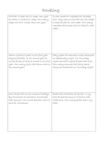 Differentiated doubling and halving worksheets