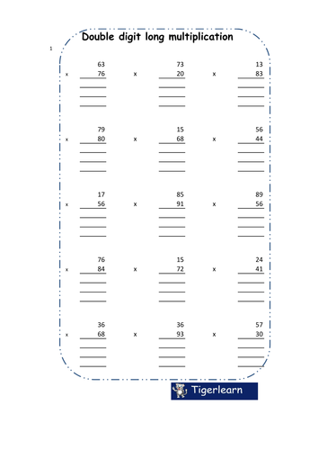 Long multiplication worksheet - 120 questions/8 pages