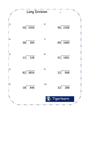 Long division 80 questions /  8 pages worksheet