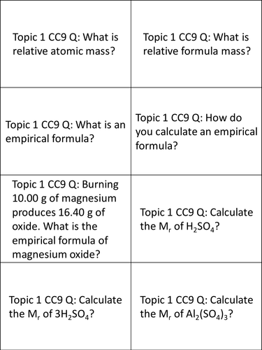 Edexcel 9-1 CC9 Revision CARDS for Calculations involving masses (PAPER 1) Question + answers