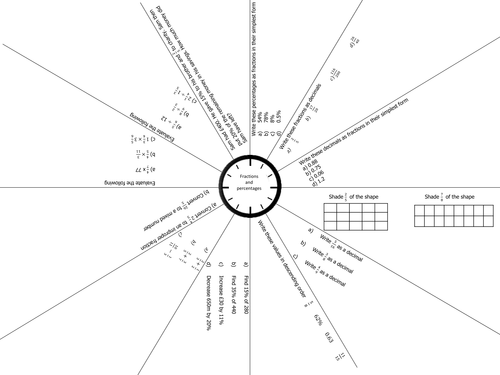 GCSE Foundation revision clock and mat. Fractions and percentages.