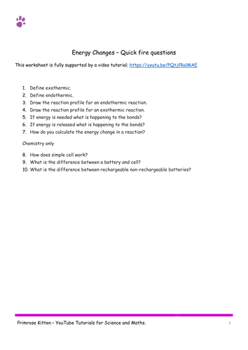 ENERGY CHANGES. AQA C1-Topic 5 Quick Fire Questions. GCSE Combined Science or Chemistry Revision