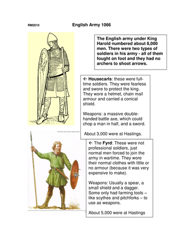 Battle of Hastings soldiers information sheet