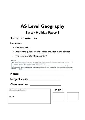 AQA (new) AS Level Mock Exam 1