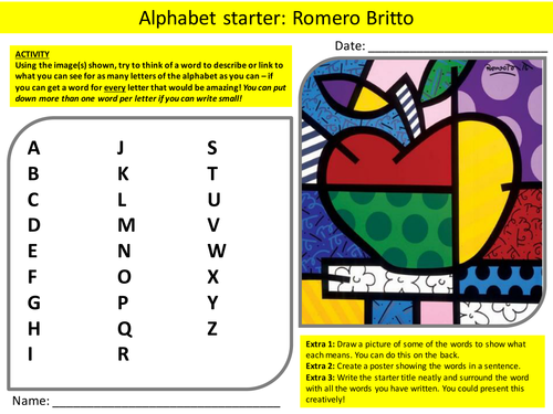 10 Pop Art Artist Alphabet Brainstorm Analysers Starter Activities Keyword Plenary Homework Cover