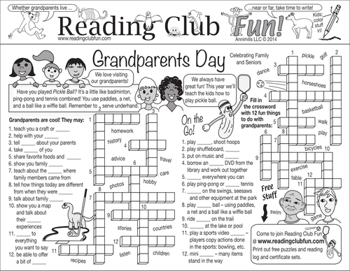 Bundle: Grandparents Day Two-Page Activity Set and Crossword Puzzle
