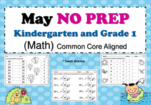 May NO PREP Kindergarten and Grade First Math Packet
