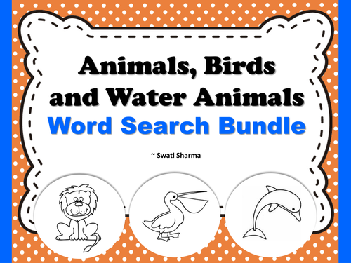 Animals Birds and Water Animals Word Search Bundle