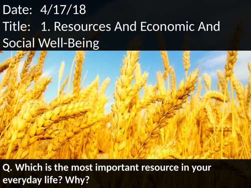 1. Resources And Economic And Social Well-Being