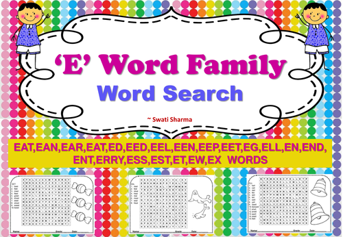 'E' Word Family, Word Search