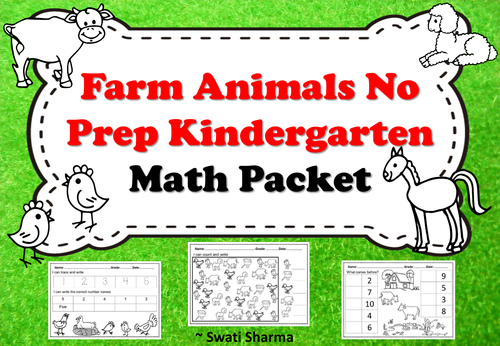 Farm Animals No Prep Kindergarten Math Packet