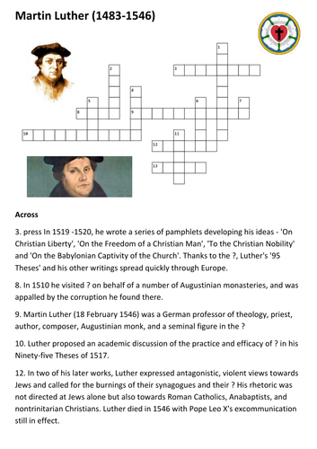 Martin Luther Crossword Teaching Resources