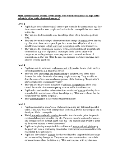 WHY WAS THE DEATH RATE SO HIGH IN INDUSTRIAL CITIES? MARK SCHEME/SUCCESS CRITERIA. AFL. KS3. YR 9.