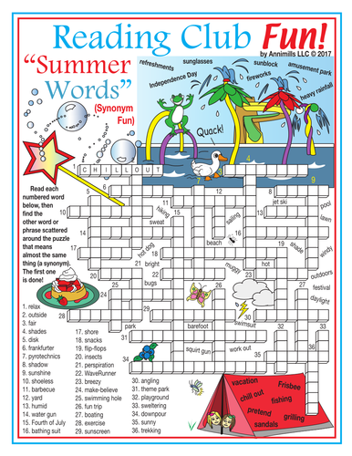 summer vocabulary synonyms crossword puzzle teaching resources