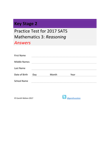 KS2 New 2017 SATS-style Mathematics 3 - Reasoning (Year 6)