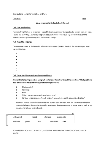 USING EVIDENCE TO FIND OUT ABOUT A PERSON AND PROBLEMS IN BELIEVING THE EVIDENCE YEAR 7