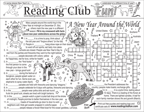 Bundle: New Years Around the World Two-Page Activity Set and Crossword Puzzle