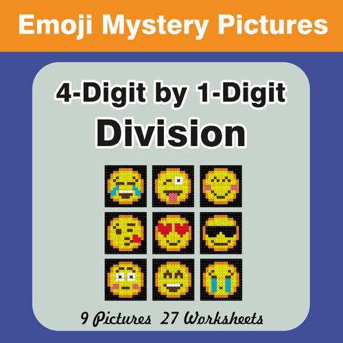 4-Digit by 1-Digit Division Color-By-Number EMOJI Mystery Pictures
