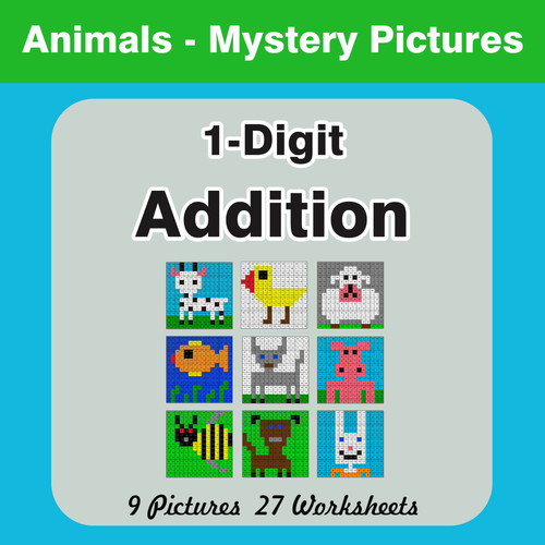 1-Digit Addition Mystery Pictures
