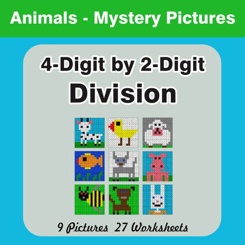 Division: 4-Digit by 2-Digit Mystery Pictures