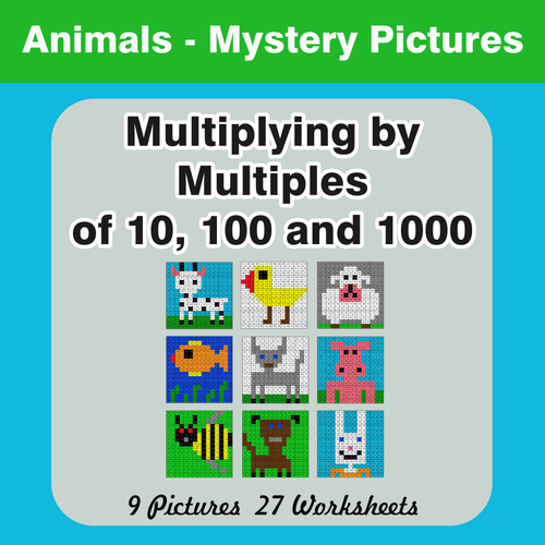 Multipying by Multiples of 10, 100, 1000 Mystery Pictures