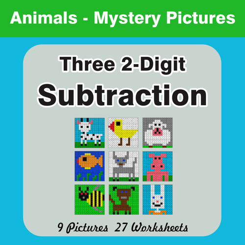 Three 2-Digit Subtraction Mystery Pictures