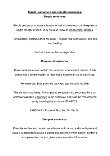 Sentence Structure Worksheet