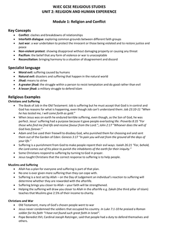 Religion and Conflict Key Concepts and Exam Questions (WJEC RE GCSE Unit 2)