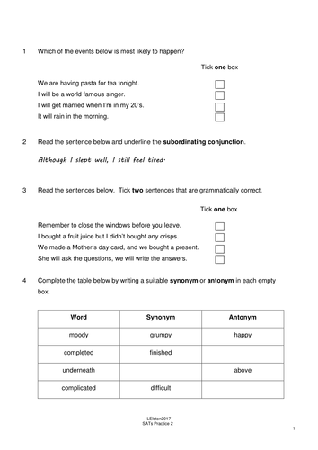 KS2 SATs practice papers set two - SPaG