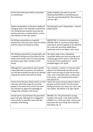 An Inspector Calls Sorting Activity - Point and Evidence