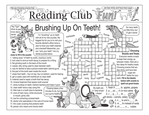 Brushing Up on Teeth Two-Page Activity Set and Word Search Puzzle