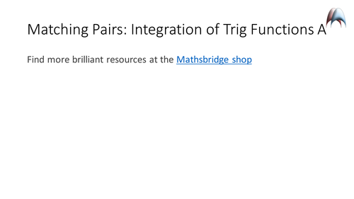 Integration of Trig Functions - Matching Pairs Memory Game