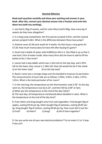 Decimal Questions