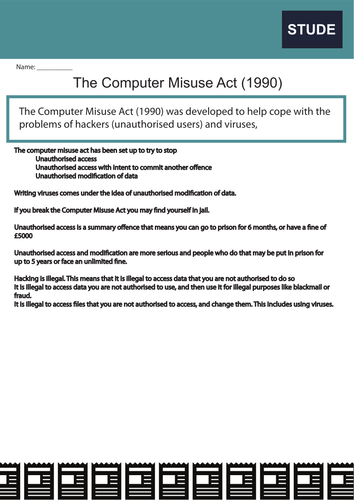 Computer Science Fact Sheets: Legislation and  Laws
