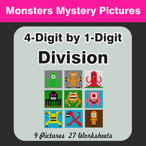 Division: 4-Digit by 1-Digit - Color-By-Number Mystery Pictures