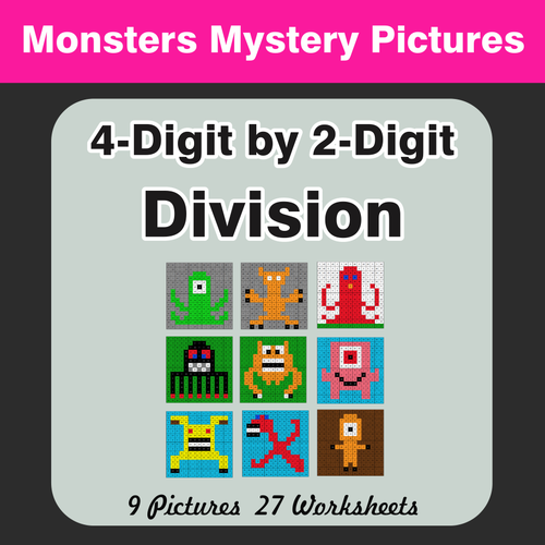 Division: 4-Digit by 2-Digit - Color-By-Number Mystery Pictures