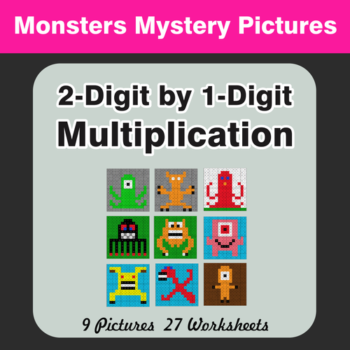 Multiplication: 2-Digit by 1-Digit - Color-By-Number Mystery Pictures