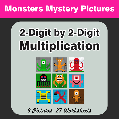 Multiplication: 2-Digit by 2-Digit - Color-By-Number Mystery Pictures