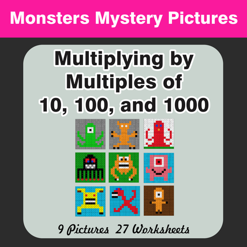 Multipying by Multiples of 10, 100, 1000 - Color-By-Number Mystery Pictures