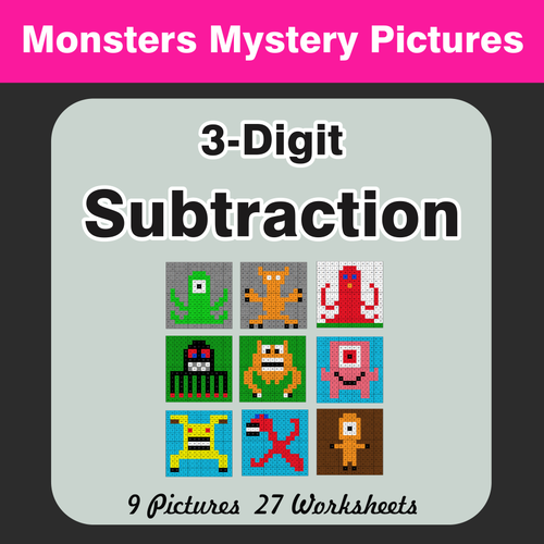 3-Digit Subtraction - Color-By-Number Mystery Pictures