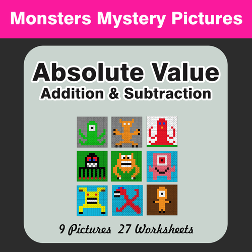 Absolute Value (Addition & Subtraction) Color-By-Number Mystery Pictures