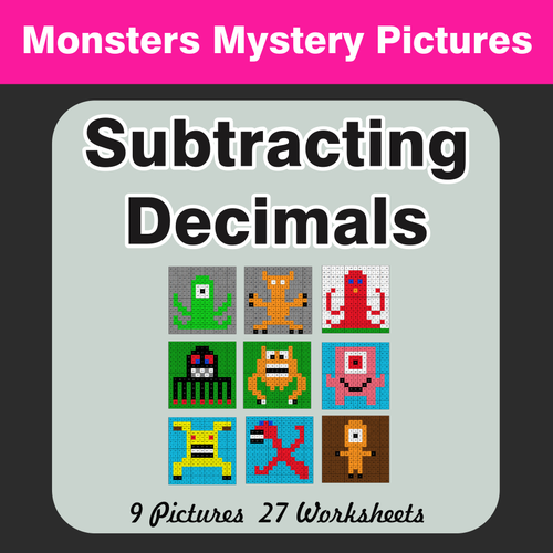 Subtracting decimals color by number mystery pictures teaching 