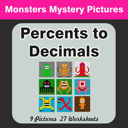 Converting Percents to Decimals - Color-By-Number Mystery Pictures