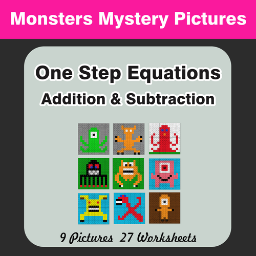 One-Step Equations (Addition & Subtraction) - Color-By-Number Mystery Pictures
