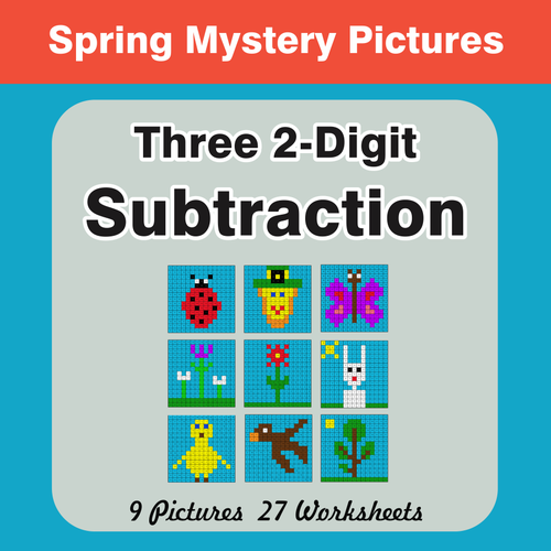 Spring Math: Three 2-Digit Subtraction - Mystery Pictures