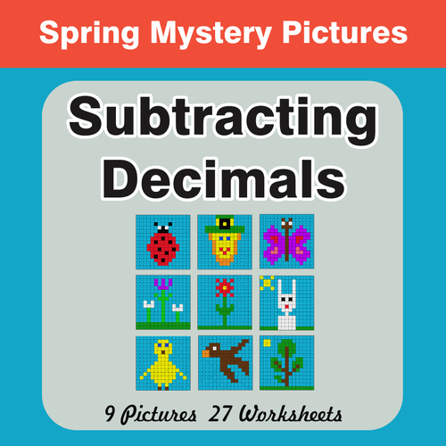 Spring Math: Subtracting Decimals - Mystery Pictures