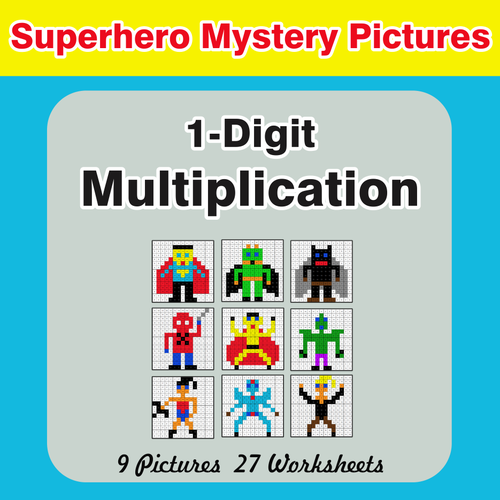 Multiplication: 1-Digit by 1-Digit - Color-By-Number Superhero Mystery Pictures