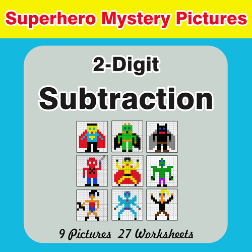 2-Digit Subtraction - Color-By-Number Superhero Mystery Pictures