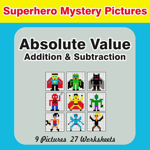 Absolute Value (Addition & Subtraction) Color-By-Number Mystery Pictures